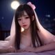 夜猫子看剧用户头像，年轻女性，夜晚背景，追剧状态